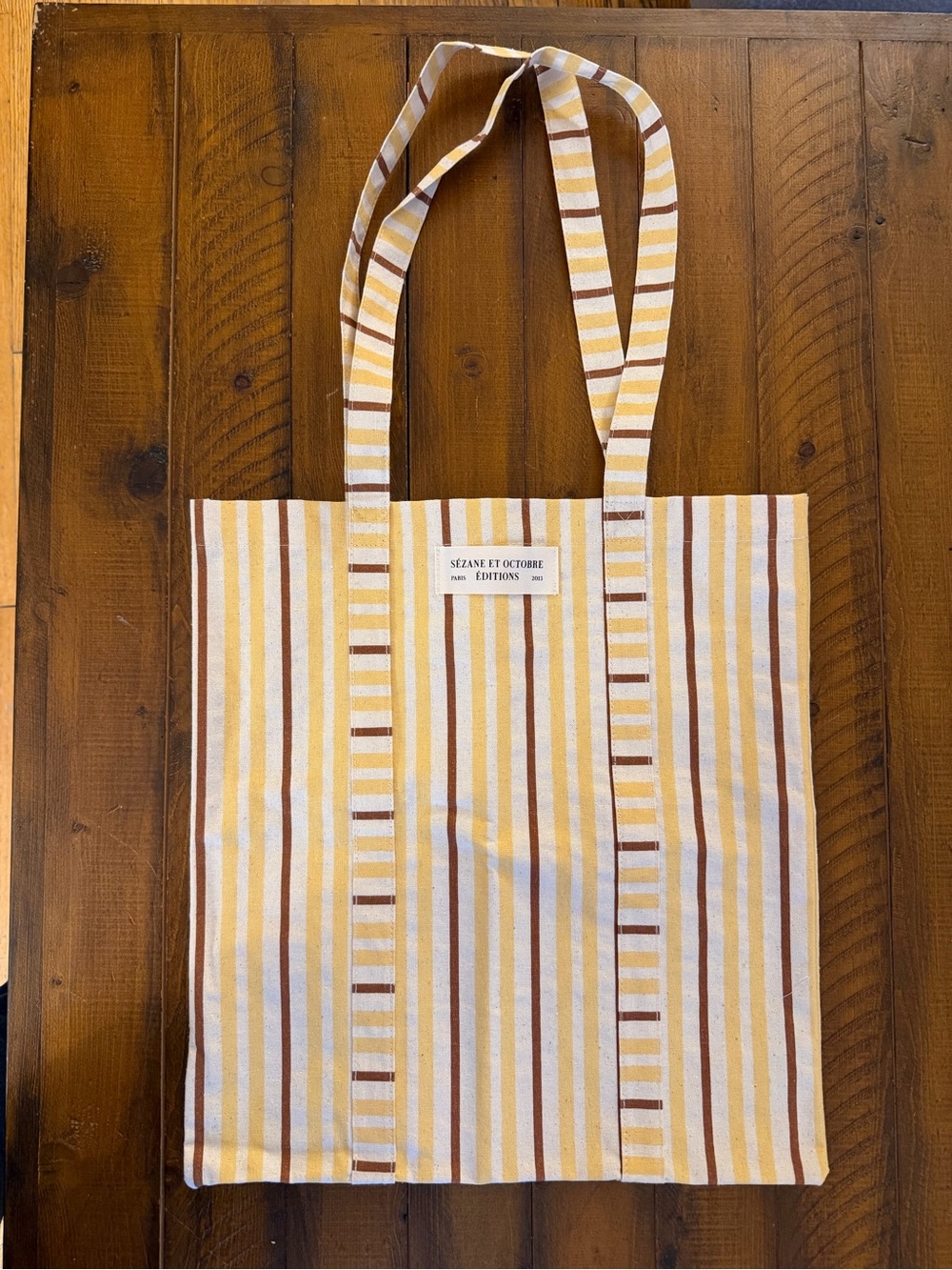 Sezane New Striped Yellow & Brown Canvas Tote Bag